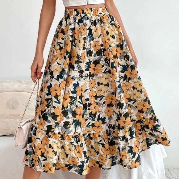 Boho floral print high waisted flowy maxi skirt - Picture 9 of 9